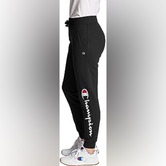 NWT Women’s Size Small Champion Drawstring Fleece Joggers With Logo Print Black - Picture 3 of 13